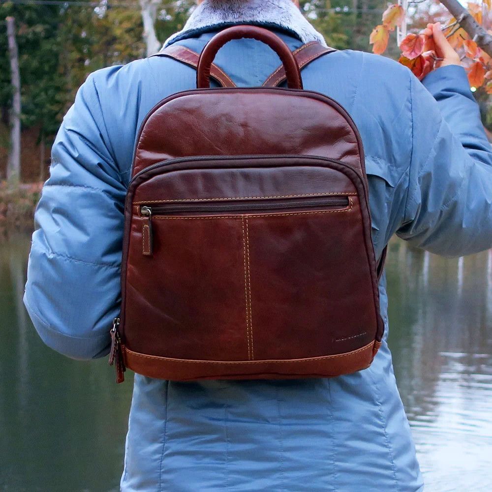 Jack Georges Brown Leather Backpack Bag 12" Travel Daypack Adjustable Strap $240